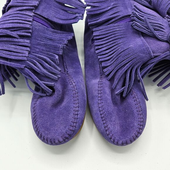Minnetonka 3-Layer Fringe Boots Purple Suede Zip Up Girls Size 4 Leather Upper‎ - Picture 4 of 6